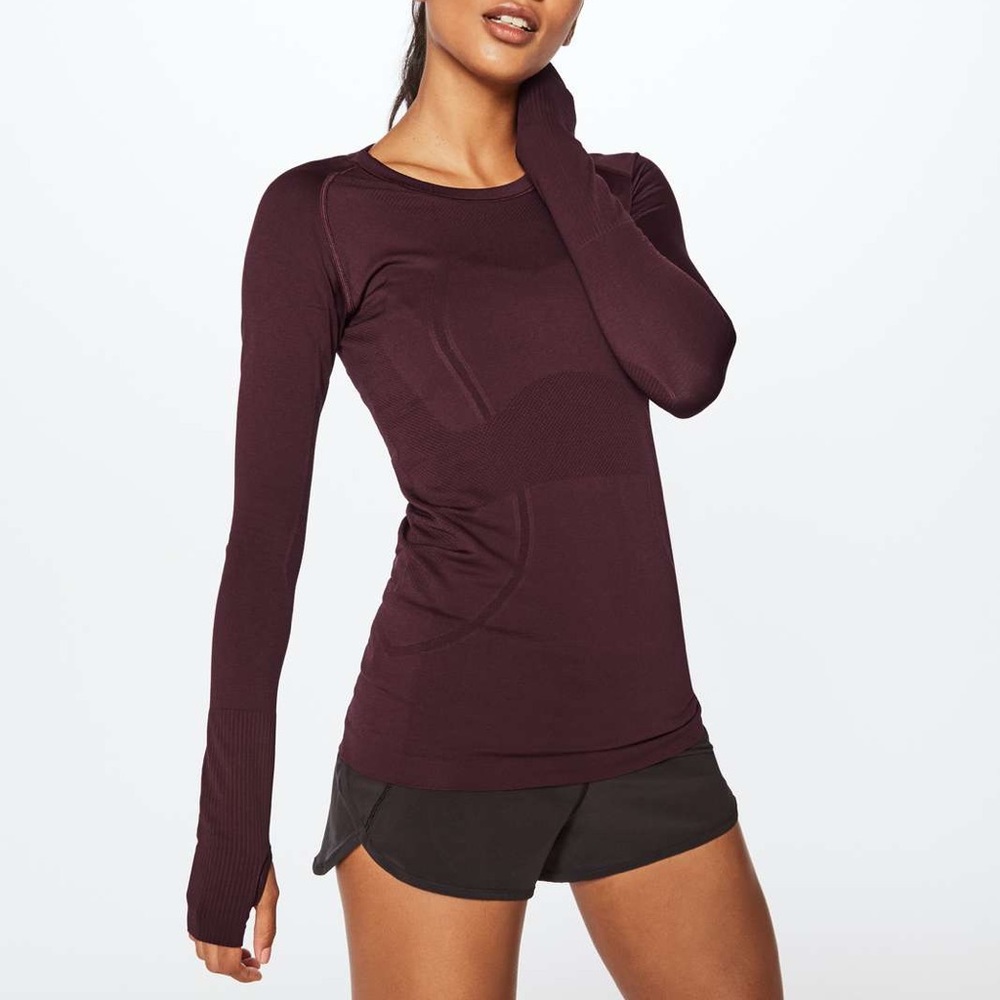 Lululemon Swiftly Tech Long Sleeve Crew Maroon w/ Sleeve Detail